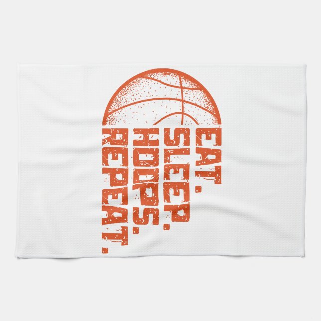 Eat Sleep Hoops Repeat Basketball Funny Quotes  Tea Towel (Horizontal)