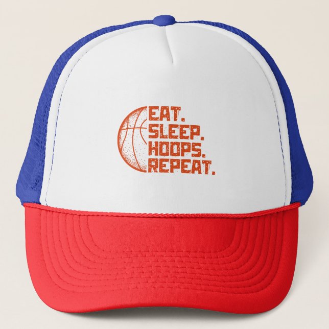 Eat Sleep Hoops Repeat Basketball Funny Quotes  Trucker Hat (Front)