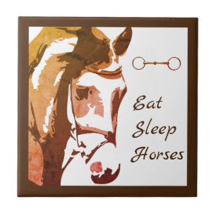 Eat Sleep Horses with Brown Horse and Snaffle Bit Tile
