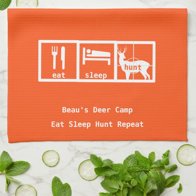 Eat Sleep Hunt Deer Camp Tea Towel (Folded)