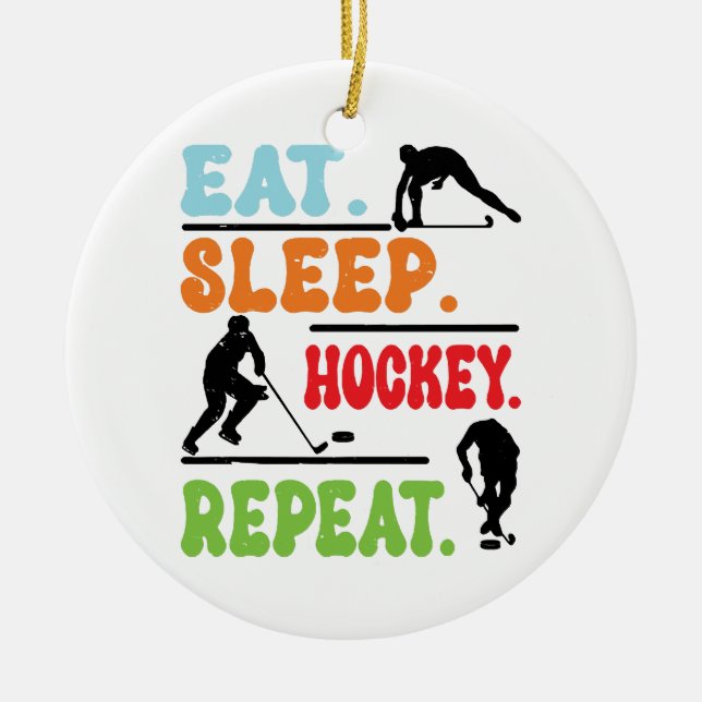 Eat Sleep Ice Hockey Repeat  Ceramic Tree Decoration (Front)