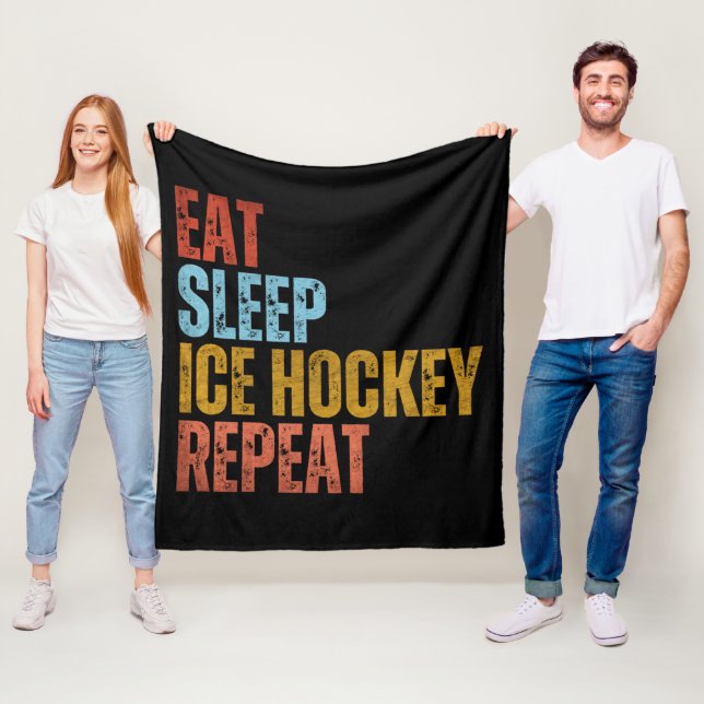EAT SLEEP ICE HOCKEY REPEAT FLEECE BLANKET (In Situ)