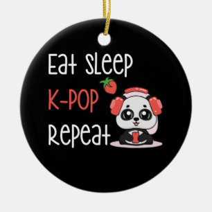 Eat Sleep K-Pop Repeat KPop Panda Ceramic Tree Decoration