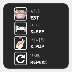 Eat Sleep K-Pop Repeat Music Kpop Fan Square Sticker