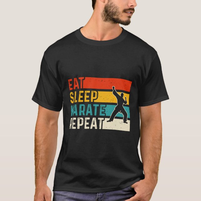 Eat Sleep Karate Repeat – Funny Retro Karate T-Shirt (Front)