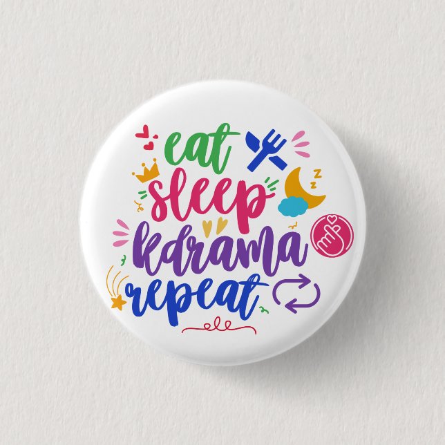 Eat Sleep Kdrama Repeat - Funny Kdrama 3 Cm Round Badge (Front)