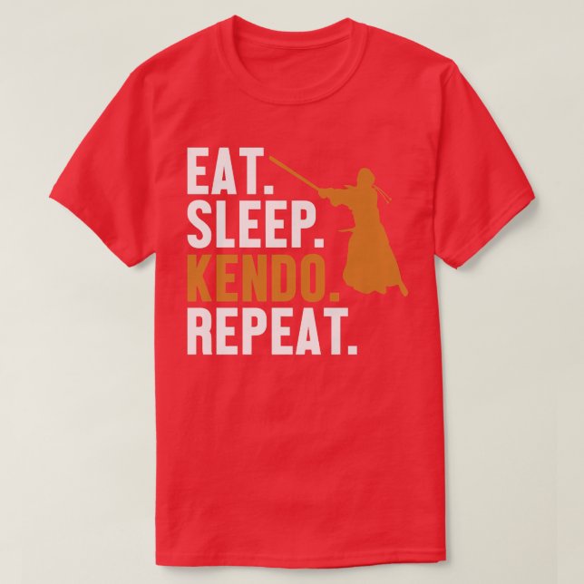 Eat Sleep Kendo Repeat Kata Kenjusu Shinai Samurai T-Shirt (Design Front)