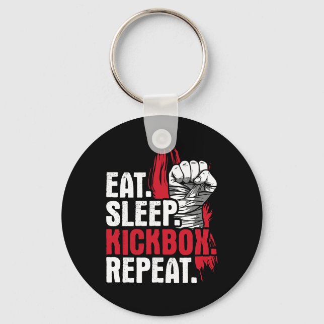 Eat Sleep Kickbox Repeat - Kickboxing Martial Arts Key Ring (Front)