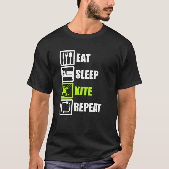 EAT SLEEP KITE REPAT Kiteboarding Kitesurfing T-Shirt (Front)