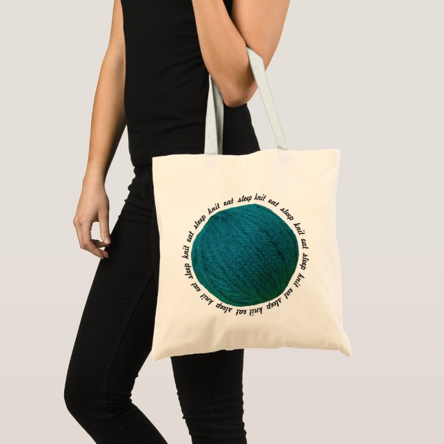 Eat Sleep Knit Yarn Ball Teal Crafts Tote Bag (Front (Product))