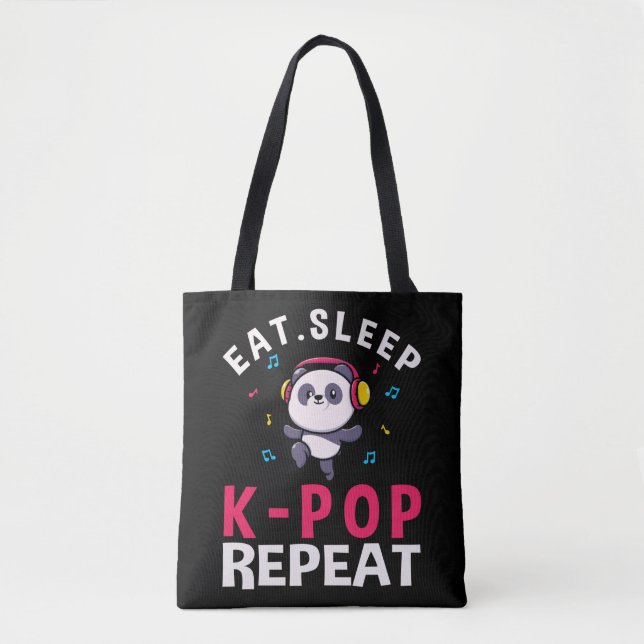 Eat Sleep KPop Repeat Kawaii Panda Tote Bag (Front)