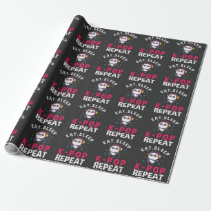 Eat Sleep KPop Repeat Kawaii Panda Wrapping Paper