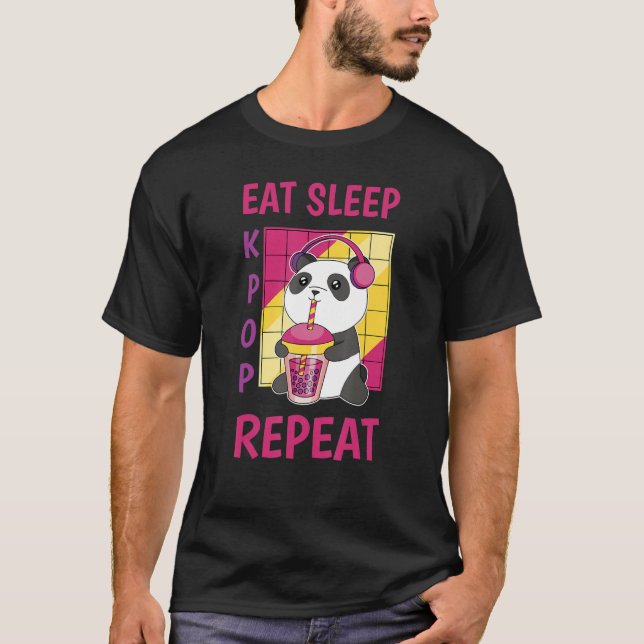 Eat Sleep Kpop Repeat Korean Heart Love K Pop Blac T-Shirt (Front)