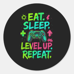 Eat Sleep Level Up Repeat Funny Boys Kids Adult Ga Classic Round Sticker