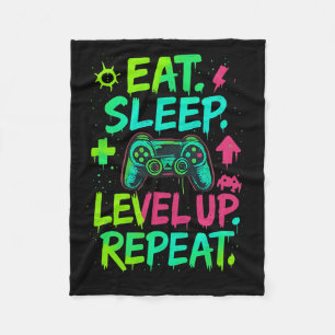 Eat Sleep Level Up Repeat Funny Boys Kids Adult Ga Fleece Blanket