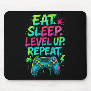 Eat Sleep Level Up Repeat Funny Gamer Video Game Mouse Mat