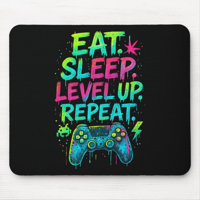 Eat Sleep Level Up Repeat Funny Gamer Video Game  Mouse Mat (Front)