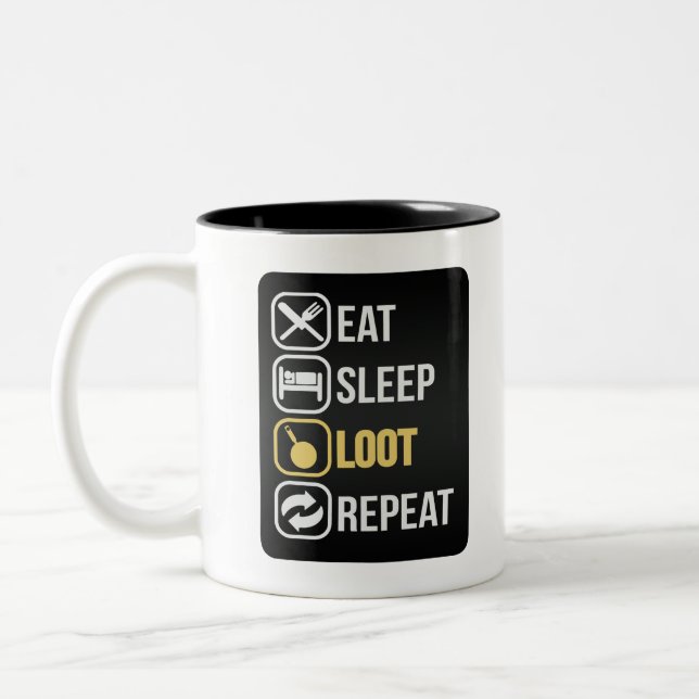 Eat Sleep Loot Repeat Two-Tone Coffee Mug (Left)