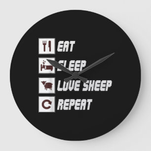 Eat sleep love sheep repeat   Funny Quotes Gift Large Clock