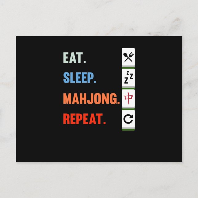 Eat Sleep Mahjong Repeat Mahjong Game Player Games Postcard (Front)