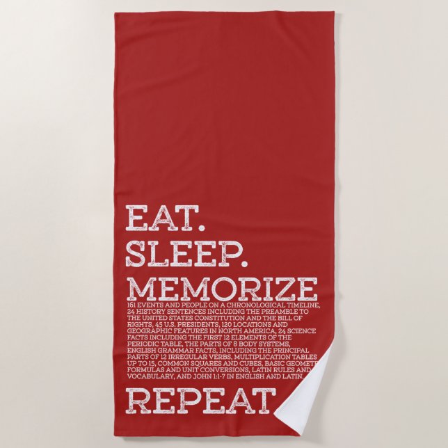Eat Sleep Memorise Repeat Memory Master Beach Towel (Front)