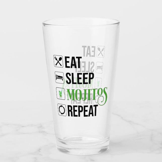 Eat Sleep Mojitos Repeat Glass (Front)