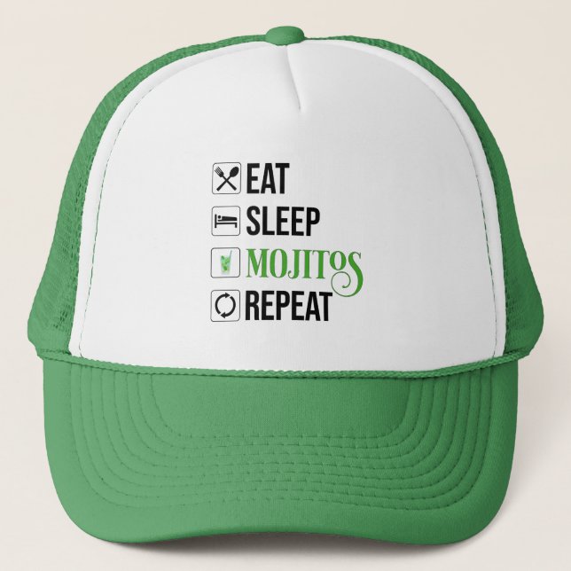 Eat Sleep Mojitos Repeat Trucker Hat (Front)