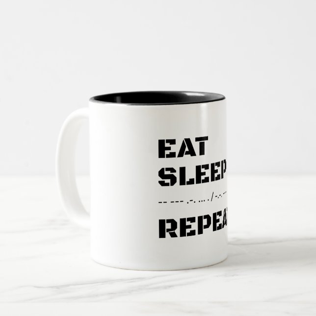 Eat Sleep Morse Code Repeat Two-Tone Coffee Mug (Front Left)