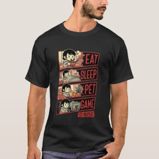 Eat Sleep Pet Game Repeat Funny Gamer T-Shirt