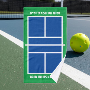 Eat sleep pickleball repeat funny blue green court hand towel