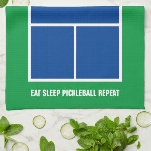 Eat sleep pickleball repeat funny blue green court tea towel