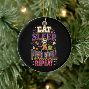 Eat Sleep Pickleball Repeat Pickleball Ceramic Tree Decoration