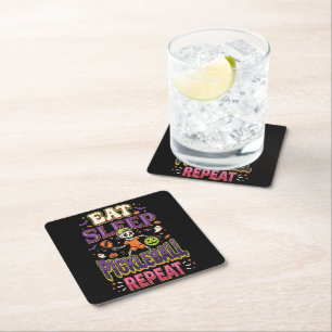 Eat Sleep Pickleball Repeat Pickleball Square Paper Coaster