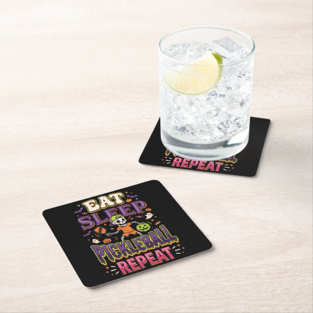 Eat Sleep Pickleball Repeat Pickleball Square Paper Coaster (Insitu)