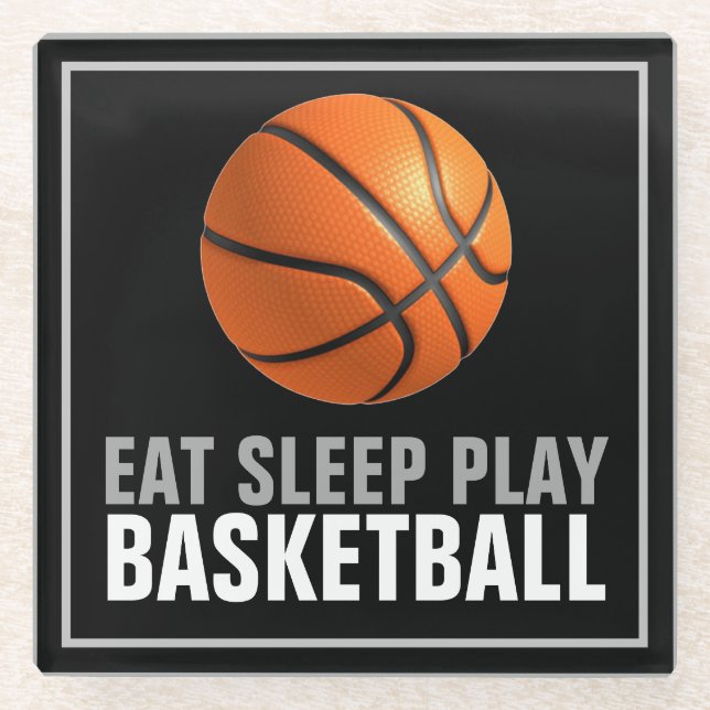 Eat Sleep Play Basketball Artwork Motivational Glass Coaster (Front)