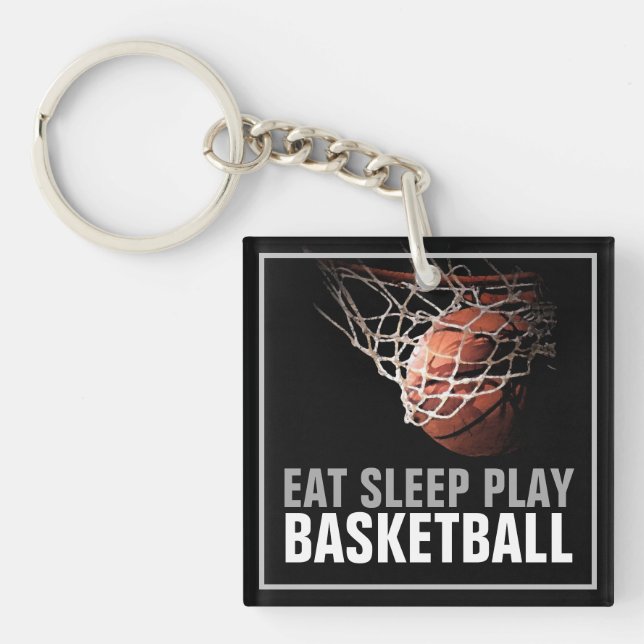Eat Sleep Play Basketball Artwork Motivational Key Ring (Front)
