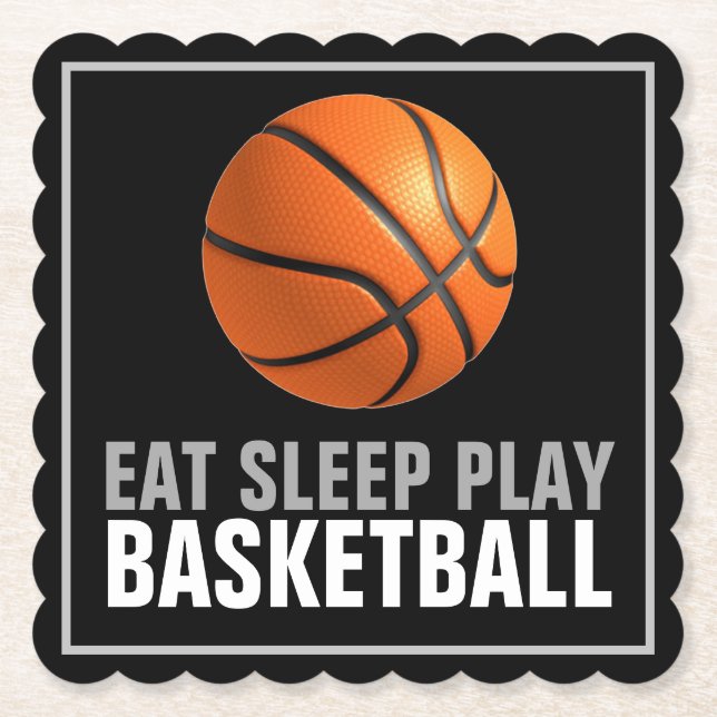 Eat Sleep Play Basketball Artwork Motivational Paper Coaster (Front)