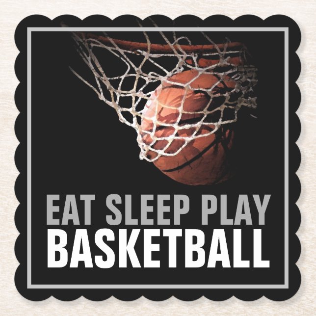Eat Sleep Play Basketball Artwork Motivational Paper Coaster (Front)