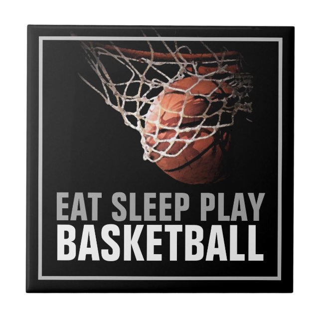 Eat Sleep Play Basketball Artwork Motivational Tile (Front)