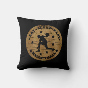 Eat sleep play basketball retro player cushion