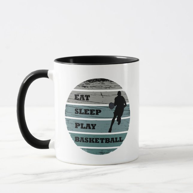 Eat sleep play basketball retro player mug (Left)