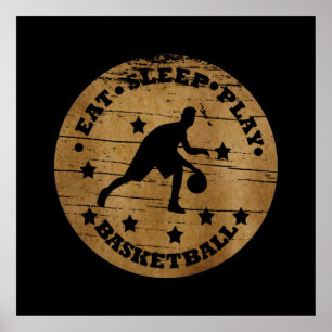 Eat sleep play basketball retro player poster
