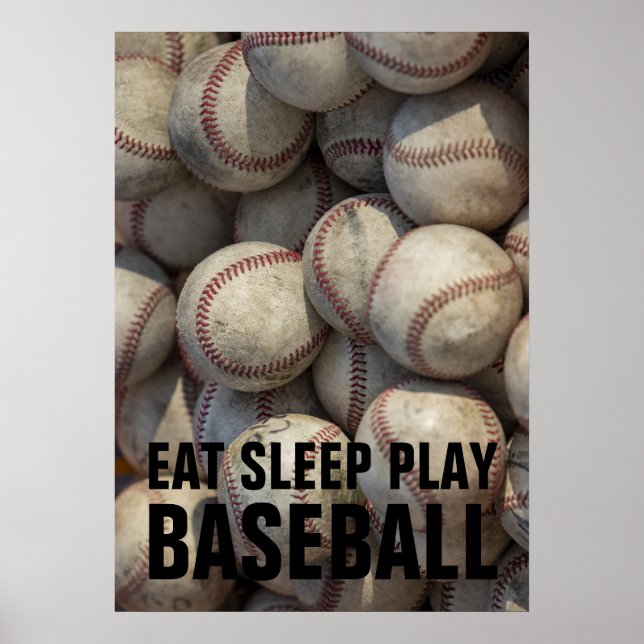Eat Sleep Play Black & White Baseball Motivational Poster (Front)