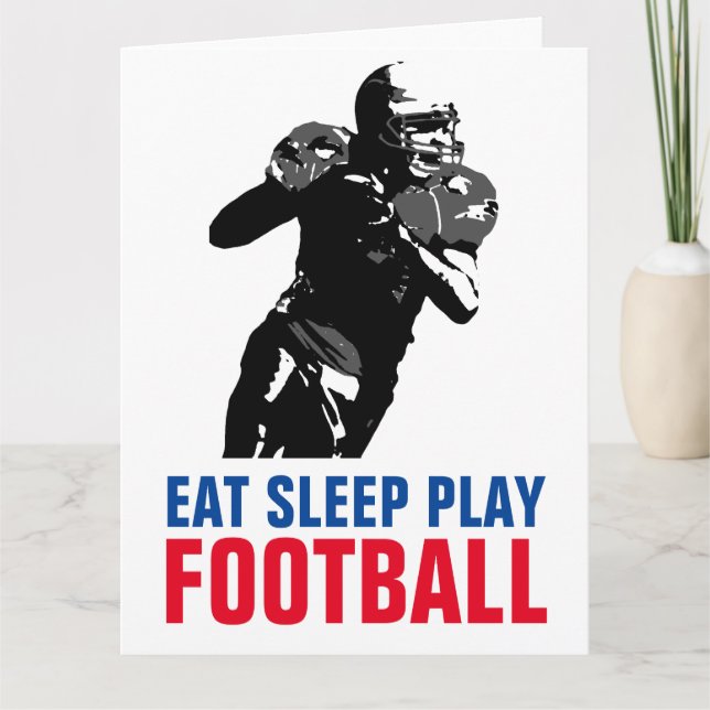 Eat Sleep Play Black & White Football Pop Art Card (Front)