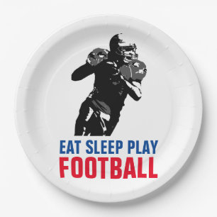 Eat Sleep Play Black & White Football Pop Art Paper Plate
