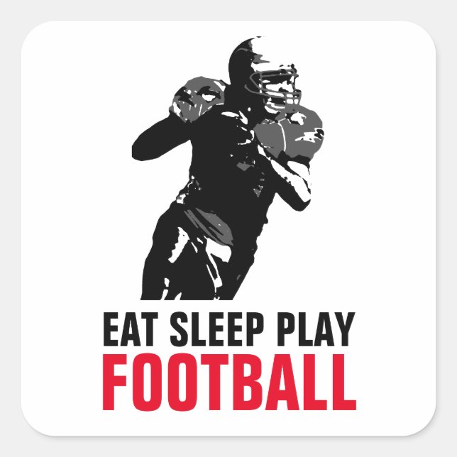 Eat Sleep Play Black & White Football Pop Art Square Sticker (Front)