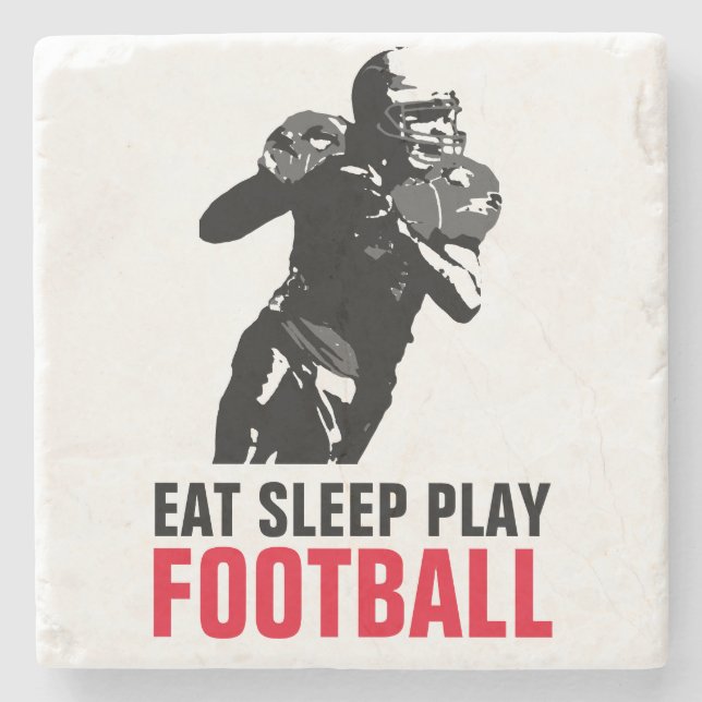 Eat Sleep Play Black & White Football Pop Art Stone Coaster (Front)