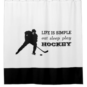 Eat Sleep Play Hockey Black White Hockey Player Shower Curtain