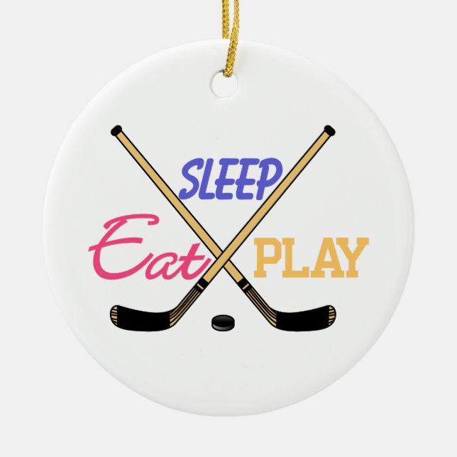Eat Sleep Play Hockey Ceramic Tree Decoration (Front)