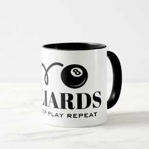 Eat sleep play repeat funny black 8 ball billiards mug